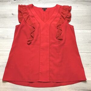 Ann Taylor Ruffle V-Neck Blouse Women Small Red PeLoved